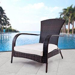 TANGKULA Wicker Adirondack Chair Outdoor Rattan Patio Porch Deck All Weather Furniture with Beig ...