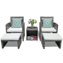 Orange Casual 5 Pcs Outdoor Patio Furniture Set All Weather Wicker Conversation Set with Ottoman ...