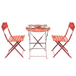 Orange Casual 3-Piece Folding Bistro Set Steel Patio Dining Table and Chair Sets Garden Backyard ...