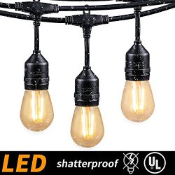 48FT Outdoor String Lights with 15 Shatterproof LED S14 Edison Light Bulbs-UL Listed Commercial  ...