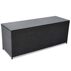 vidaXL Outdoor Storage Box Poly Rattan Black Entryway Chest Bench Organizer