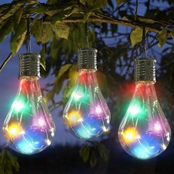 Nesix Portable Solar String Lights with Clear Bulbs, Backyard Patio Lights, Hanging Indoor/Outdo ...
