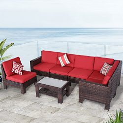 Diensday Outdoor Furniture 7-Piece Sectional Sofa Set All Weather Brown Wicker Deep Seating with ...