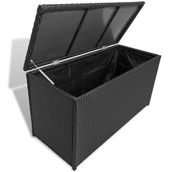 vidaXL Garden Storage Chest Poly Rattan Black Bench Cabinet Box Organizer