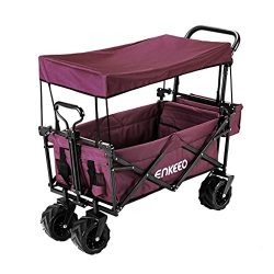 ENKEEO Foldable Utility Wagon Collapsible Sports Outdoor Cart with Removable Canopy, Large Capac ...