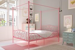 DHP 4020719 Canopy Bed with Sturdy Frame, Metal, Full, Pink