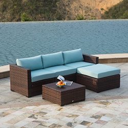 AURO Outdoor Furniture 5-Piece Sectional Sofa Set All-Weather Brown Wicker with Water Resistant  ...