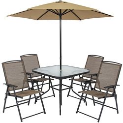 Best Choice Products 6pc Outdoor Folding Patio Dining Set W/ Table, 4 Chairs, Umbrella and Built ...