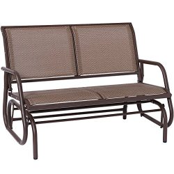 SUPERJARE Outdoor Swing Glider Chair, Patio Bench for 2 Person, Garden Rocking Seating – Brown