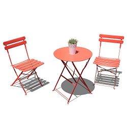 Orange Casual Outdoor 3 Pieces Patio Bistro Set Folding Steel Furniture Balcony Table and Chairs ...