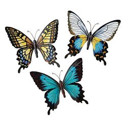 Metal Butterfly Wall Art Decoration, Set of 3 Fauna, Insect, Garden Theme Décor