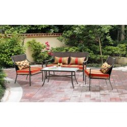 Mainstays* 4-Piece Patio Conversation Set, Seats 4 in Orange Stripe