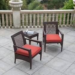 AURO Brisbane Outdoor Furniture | 3 Piece Rattan Patio Set | All-Weather Brown Wicker Bistro Set ...