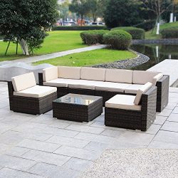 MAGIC UNION Outdoor Patio PE Rattan Wicker Cushion Patio Furniture 7 Pieces Sofa Set