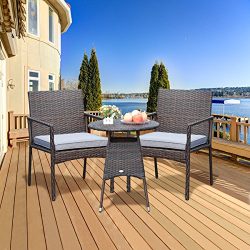 TANGKULA 3 Piece Patio Furniture Set Wicker Rattan Outdoor Patio Conversation Set with 2 Cushion ...