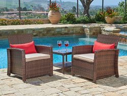 Suncrown Outdoor Furniture Wicker Chairs with Glass Top Table (3-Piece Set) All-Weather | Thick, ...