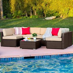 Best Choice Products 7-Piece Outdoor Patio Rattan Wicker Sectional Conversation Sofa Set w/Table ...