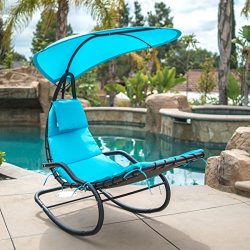 Belleze Hanging Rocking Lounge Chair Sun Shade Chaise Chair Powder Coated Arc Frame Padded Cushi ...