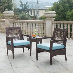 AURO Brisbane Outdoor Furniture | 3 Piece Rattan Patio Set | All-Weather Brown Wicker Bistro Set ...