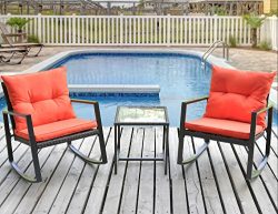 Leisure Zone Outdoor Patio 3 PCS Wicker Rocking Bistro Set Porch Deck Rockers with Coffee Table  ...