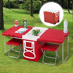 Giantex Rolling Cooler Picnic Table Multi Function For Picnic Fishing Portable Storage Food Beve ...