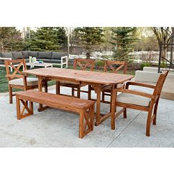 WE Furniture 6 Piece X-Back Acacia Patio Dining Set with Cushions