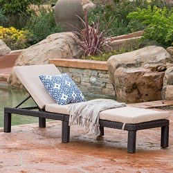 Venice Patio Furniture ~ Outdoor Wicker Chaise Lounge Chair (Brown and Beige)(Single)