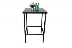 Outdoor Patio Furniture Rattan Black Wicker Bar Square Table with Tempered Glass(Black,Single)