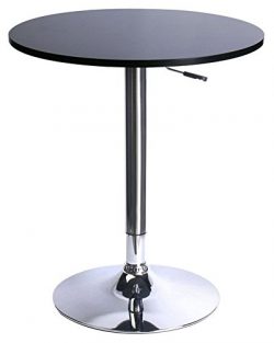 Leopard MDF Round Top Adjustable Bar Table,Pub Table With Silver Leg and Base, Black