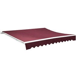 Uenjoy 12′ x 10′ Patio Awning Manual Retractable Window Door Outdoor Sunshade, Wine Red