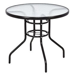 TANGKULA Patio Table 31.5″ Tempered Glass Top Metal Frame Outdoor Garden Poolside Balcony  ...