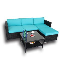 Outdoor Black Rattan Wicker Sofa Set Garden Patio Furniture Cushioned Sectional Conversation Set ...