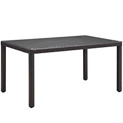 Modway Convene Wicker Rattan Outdoor Patio 59″ Rectangular Dining Table in Espresso