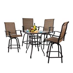 Long World 5 pcs Outdoor Garden Bar Set Textilene Height Bistro Sets, Conversation Set 4 Brown S ...