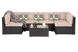 OAKVILLE FURNITURE Luxury Modern 7-Piece Outdoor Patio Garden Furniture Wicker Rattan Sectional  ...