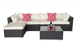 Do4U Patio Sofa 6-Piece Set Outdoor Furniture Sectional All-Weather Wicker Rattan Sofa Beige Sea ...