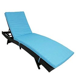 Peachtree Press Inc Peach Tree Outdoor Patio PE Rattan Wicker Adjustable Chaise Lounge Chair w/Blue