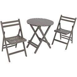 Sunnydaze 3-Piece Bistro Set, Folding Outdoor Wood Patio Furniture, Gray