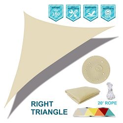 Coarbor Waterproof UV Block 17’x17’x24′ Right Triangle Beige Sun Shade Sail Ca ...