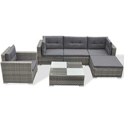 Festnight 6 PCS Outdoor Conversation Sofa Set Rattan Patio Sectional Sofa Furniture Set Cushions ...