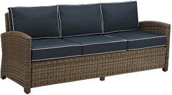 Crosley Furniture Bradenton Outdoor Wicker Patio Sofa with Cushions – Navy