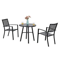 PHI VILLA Outdoor Patio Metal 3 Piece Bistro Furniture Set 2 x Chair,1 x Table