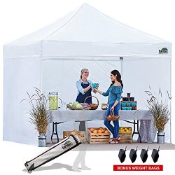 Eurmax 10×10 Ez Pop Up Canopy Outdoor Canopy Instant Tent with 4 zipper Sidewalls and Rolle ...