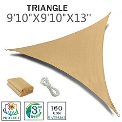 SUNNY GUARD 9’10” x 9’10” x 13′ Sand Triangle Sun Shade Sail UV Bl ...