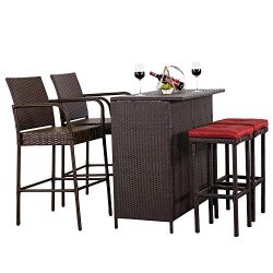 Cloud Mountain 5 PC Patio Bar Set Outdoor Wicker Rattan Bar Stool Dining Sets Patio Furniture Ga ...