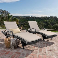 Olivia Patio Furniturre ~ Outdoor Wicker Chaise Lounge Chair with Arms w/ Water Resistant Cushio ...