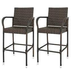 ZENY Wicker Barstool All Weather Dining Chairs Outdoor Patio Furniture Wicker Chairs Bar Stool w ...