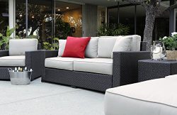 Serta Laguna Outdoor Sofa Brown Wicker with Beige Cushions