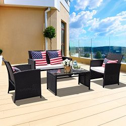 PATIOROMA 4 Piece Patio Conversation Set, Rattan Sectional Furniture Set with Seat Cushions, Out ...