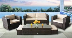 StellaHome Patio Furniture Sets 6Pcs Outdoor Sectional Conversation Wicker Sofa Set Cushion Seat ...